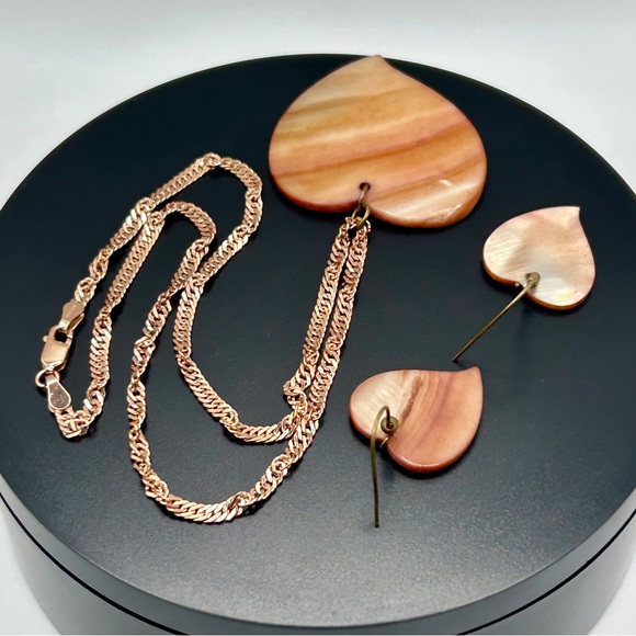 925 Sterling Silver With Rose Overlay Heart Shell Set - Picture 5 of 9